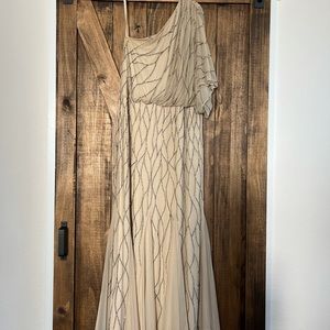 Gold Sequin ‘Adrianna Papell’ One Shoulder Gown Sz14
